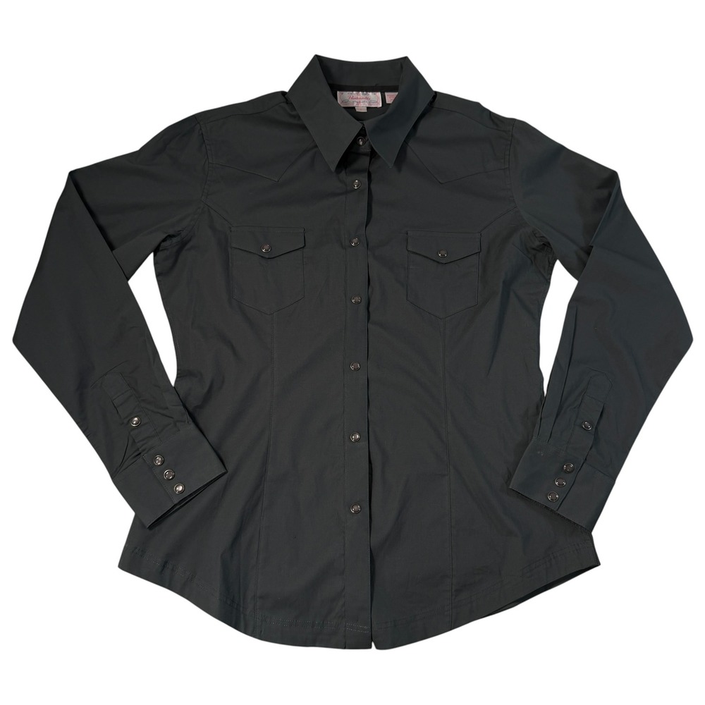 VTG Panhandle Slim Womens Gray Western Snap Front Shirt Charcoal Large Button Up